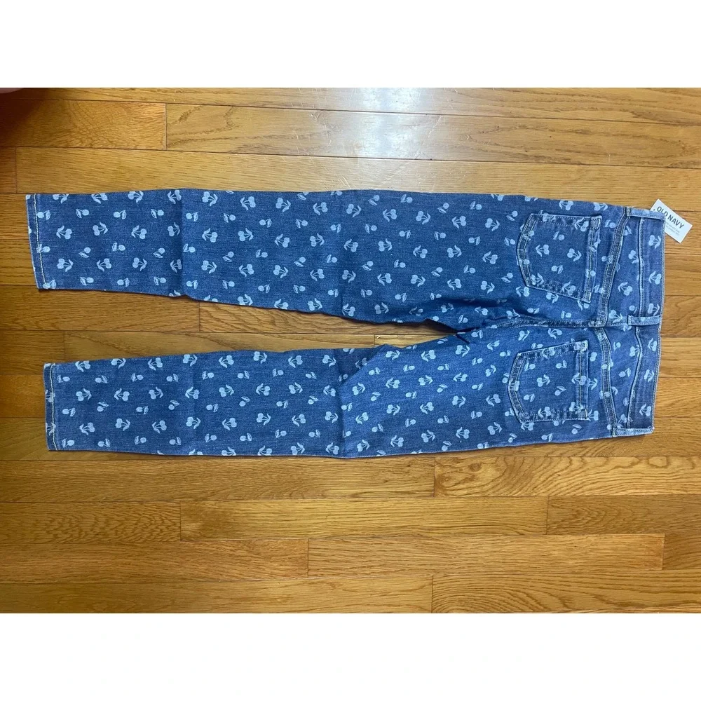 Old Navy Girls Rockstar High-Rise Jeggings‎ Size 10 Cherry Print Blue Denim NEW